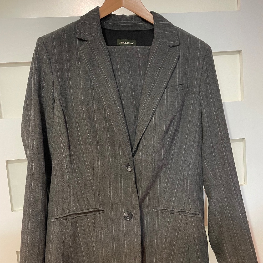 Eddie Bauer gray pinstripe suit